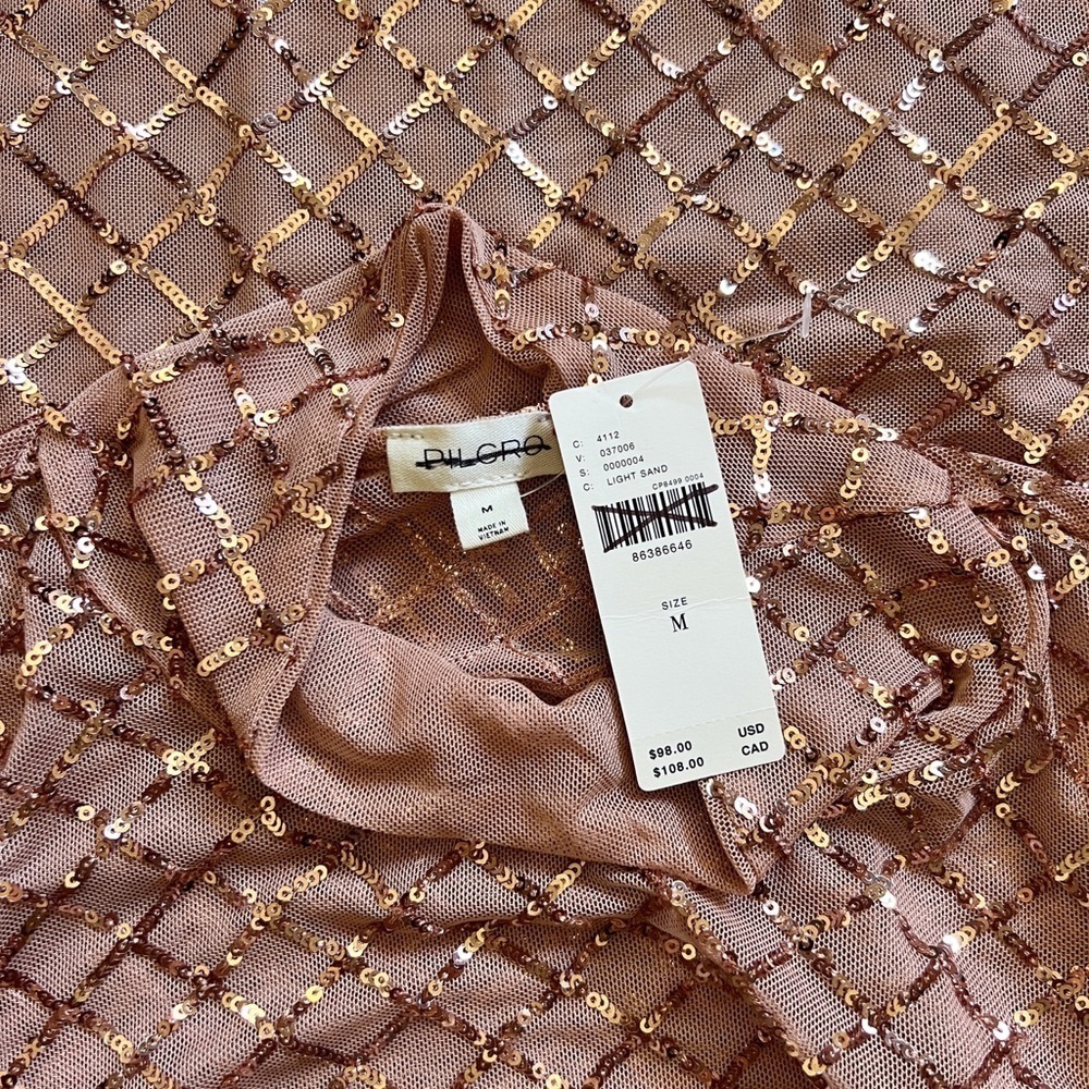 NWT Anthropologie Pilcro Sheer Turtleneck Sequin Long Sleeve Top Light Sand - Picture 10 of 12